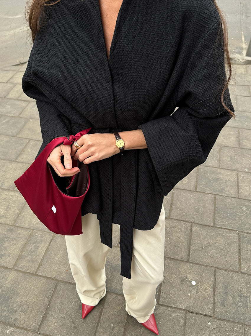 V-neck Lace-up Chanel-style Long-sleeve Jacket