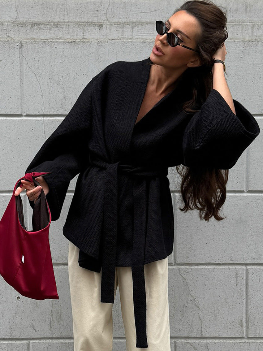 V-neck Lace-up Chanel-style Long-sleeve Jacket