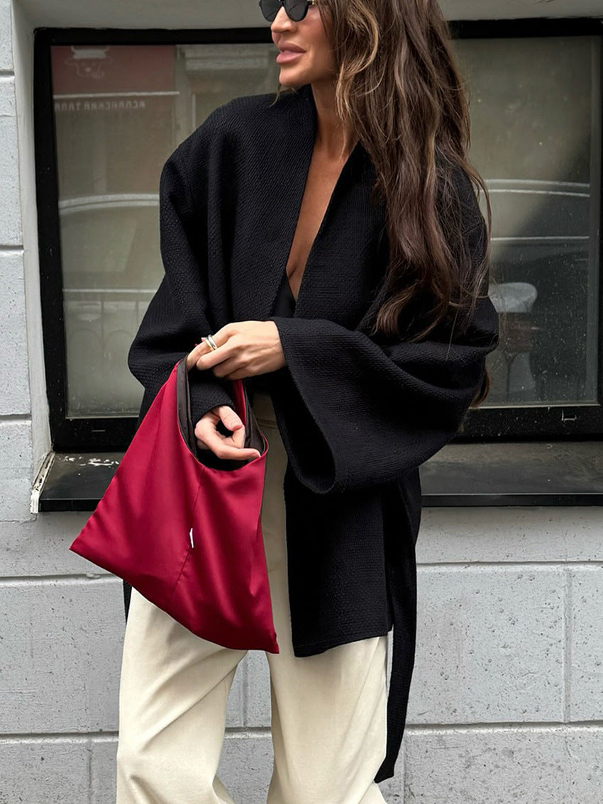 V-neck Lace-up Chanel-style Long-sleeve Jacket